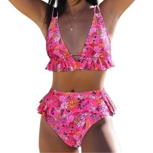 Sporlike Women’s Ruffle High‎ Waisted Triangle Top Bikini  Sz L